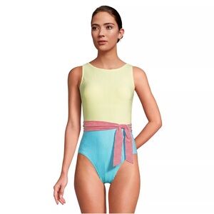 Lands' End High-Neck Seersucker Tummy Control  Women's One-Piece Swimsuit